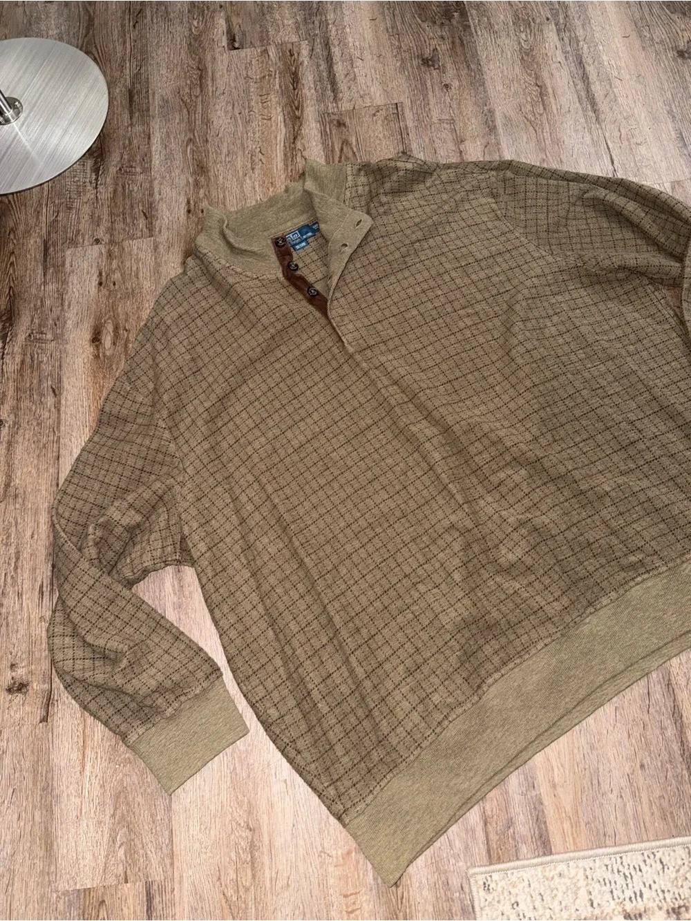 Vintage Polo Ralph Lauren Big & Tall Mock Neck Henley Sweater 5XB Olive Cotton